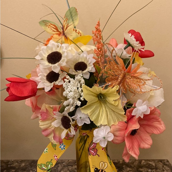 Spring Flower Arrangement. Yellow and Orange with cute Butterfly Accents - Picture 8 of 10